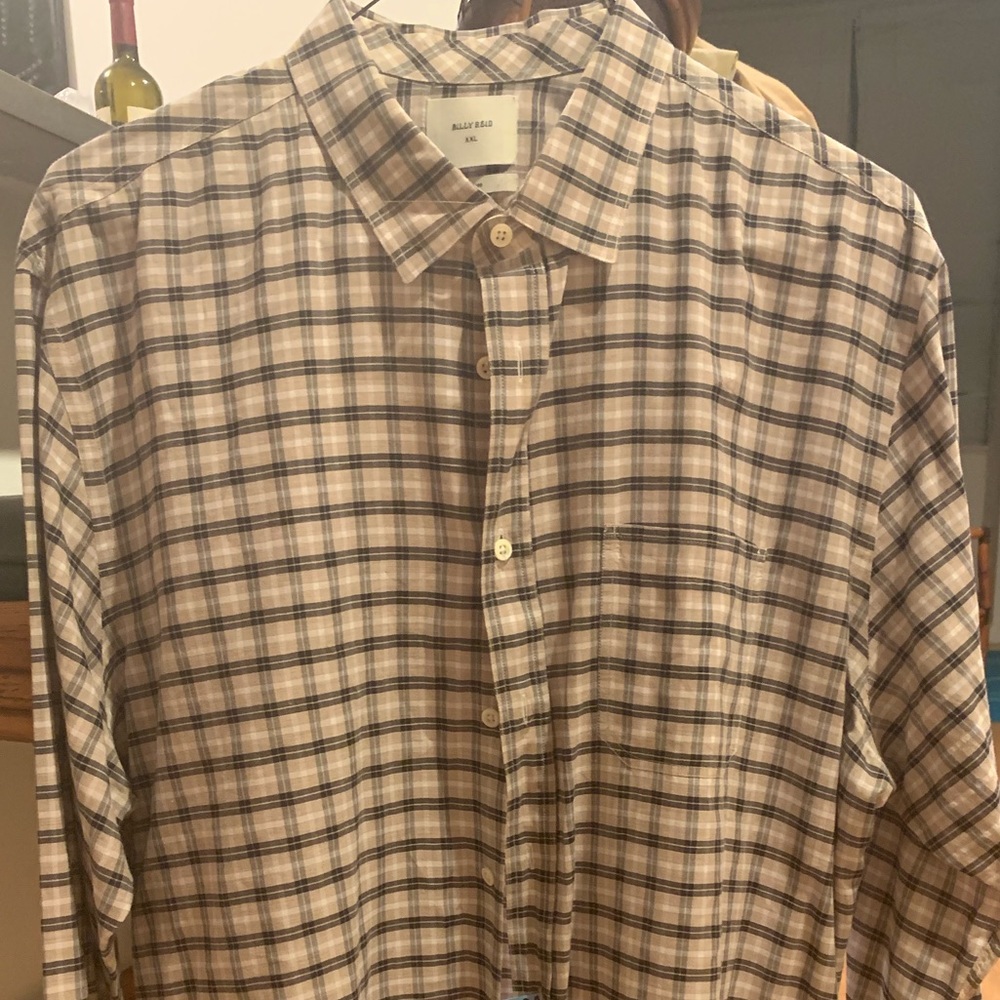 Billy Reid Mens Button Down Checkered XXL Tan